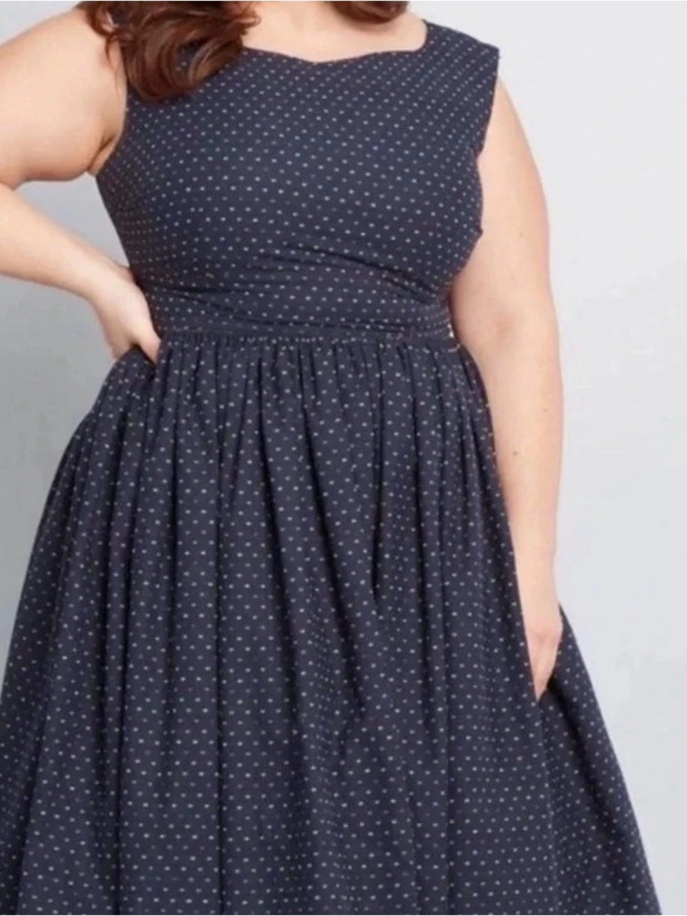 Plus-Size ModCloth Navy Polka Dot Sleeveless Fit & Flare Dress